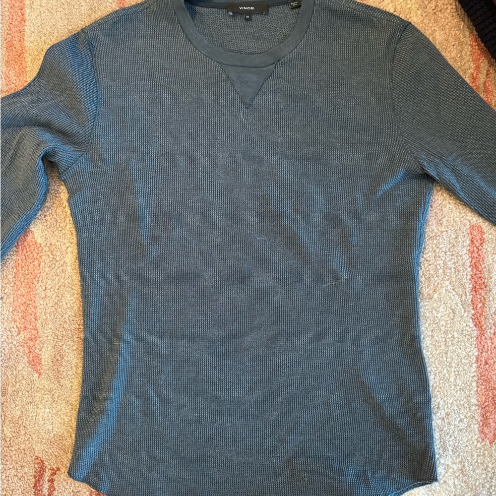 Vince Crew Neck Knit Sweater Teal Cream Mens XS